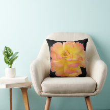 Elegant Peach and Yellow Rose Throw Pillow