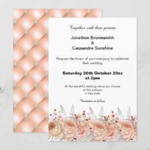 ELEGANT PEACH APRICOT FLORAL DIAMOND WEDDING INVITATION