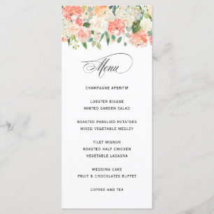 Elégant Peach Aquarelle Floral Menu Mariage