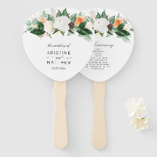 Elegant Peach Autumn Floral Wedding Program Hand Hand Fan