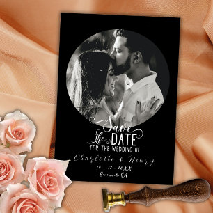 Elegant Peach Black Photo Wedding Save The Date
