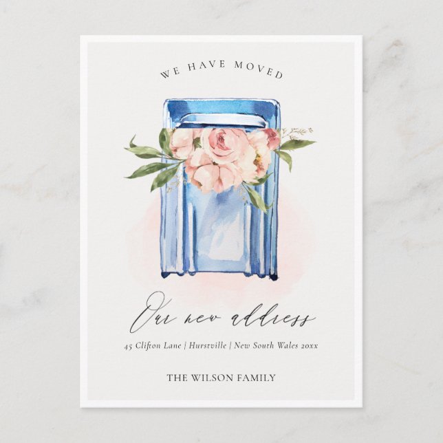 Elegant  Peach Blue Floral Mailbox We have Moved Postcard (Front)