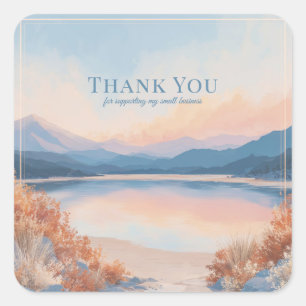 Elegant Peach Blue Mountain Lake Landscape Square Sticker