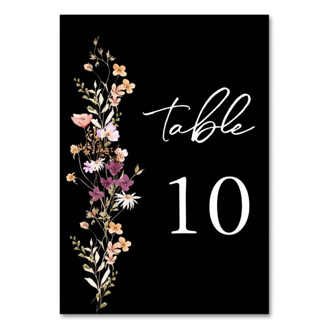 Elegant Peach Blue Wildflower Wedding Table Number (Front)