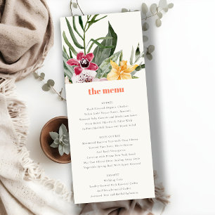 Elegant Peach Blush Boho Tropical Floral Menu Card