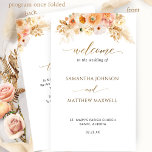 Elegant  Peach Blush Floral Folded Wedding Program<br><div class="desc">Welcome your guest with this exquisite wedding ceremony program, featuring exquisite watercolor floral details in a beautiful blend of peach, orange, blush, dusty coral, cream and champagne hues. Use of hand written typography details in gold. Personalize the wording in all sides. NOTE: this programs arrive flat and require folding down...</div>