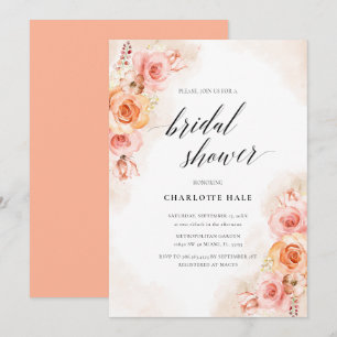 Elegant Peach Blush Floral Photo Bridal Shower Invitation