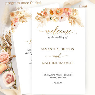 Élégant Peach Blush Floral Programme de mariage pl