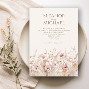Elegant Peach Blush Watercolor Floral Wedding  Invitation