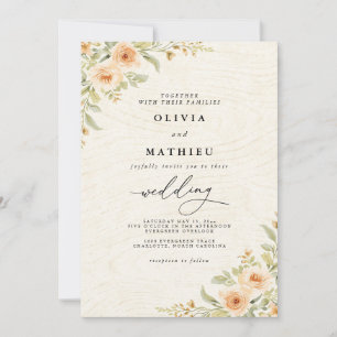 Elegant Peach Botanical Floral Wedding Invitation
