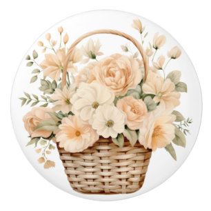 Elegant Peach Cream Flowers Floral Ceramic Knob
