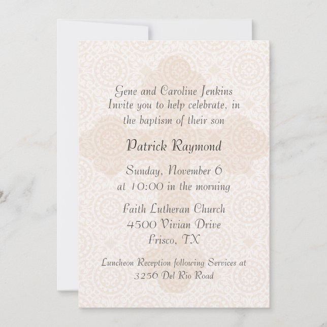 Elegant Peach Cross Custom Baptism Invitation (Front)