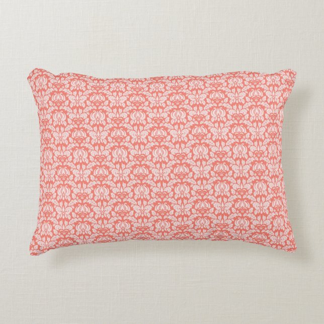 Elegant Peach. Damask Accent Pillow (Front)