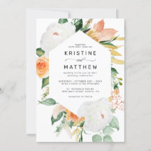 Elegant Peach Fall Watercolor Floral Frame Wedding