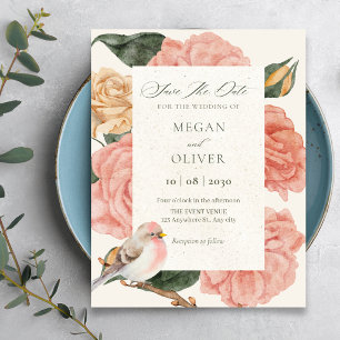 Elegant peach floral bloom  save the date