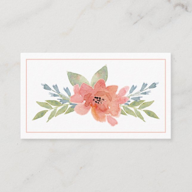 Elegant Peach Floral Business Card Watercolor (Front)
