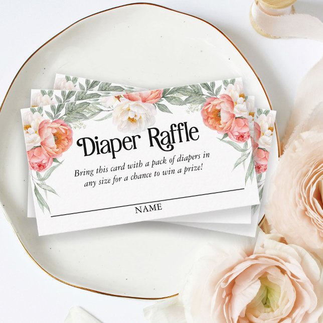 Elegant Peach Floral Diaper Raffle Script Text Enclosure Card (Creator Uploaded)