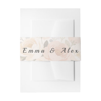 Elegant Peach Floral Invitation Card Belly Bands Band