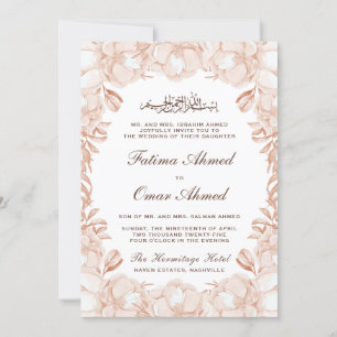 Elegant Peach Floral Islamic Muslim Wedding Invitation