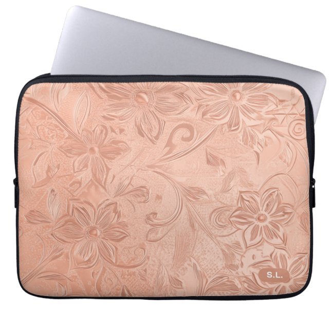 Elegant Peach Floral Laptop Sleeve (Front)