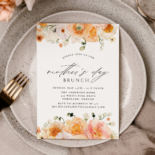 Elegant Peach Floral Mother's Day Brunch Invitation