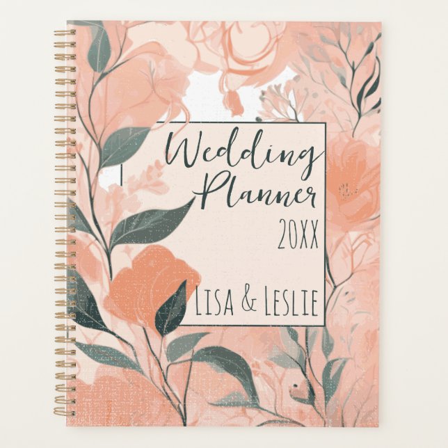 Elegant Peach Floral Personalized Bride Wedding Planner (Front)
