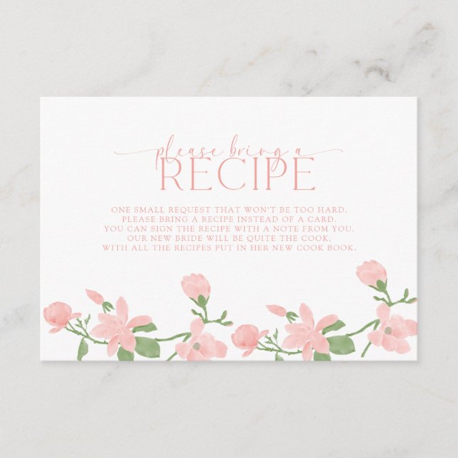 Elegant Peach Floral Please Bring A Recipe Enclosure Card (Front)