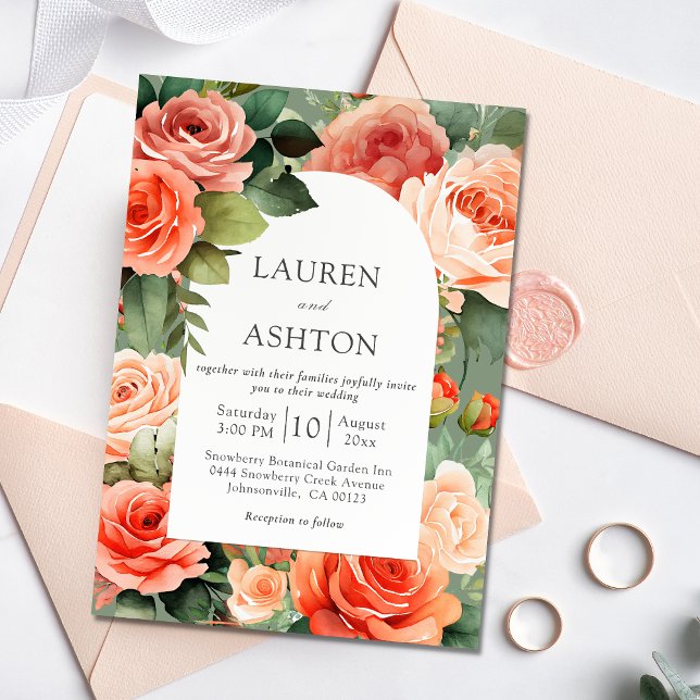 Elegant Peach Floral Rose Wedding Invitation (Creator Uploaded)