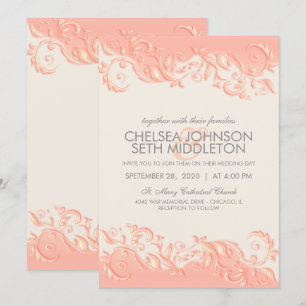 Elegant Peach Floral Swirl Wedding Invitation