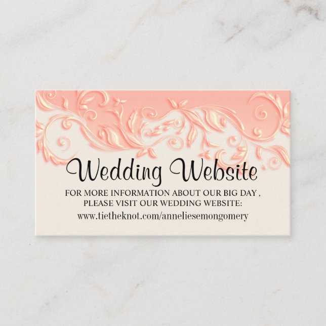 Elegant Peach Floral Swirl -  Wedding Website Enclosure Card (Front)
