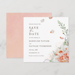 Elegant Peach Floral Watercolor Save the Date 