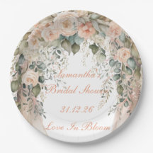 Elegant Peach Floral Wedding Paper Plates