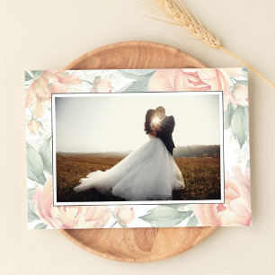 Elegant Peach Floral Wedding Photo Thank You Card