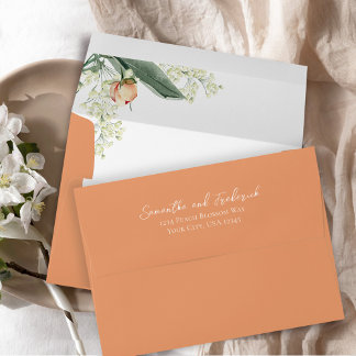 Elegant Peach Floral Wedding Return Address Envelope