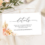 Elegant Peach Floral Wedding Website / Details Enclosure Card<br><div class="desc">Elegant wedding website, reception details or RSVP online information enclosure card with exquisite watercolor peach, blush pink and cream floral corner detail in both front and back. Design with beautiful "details" in delicate modern hand written calligraphy. Comes with an easy to fill template where you can add any information you...</div>