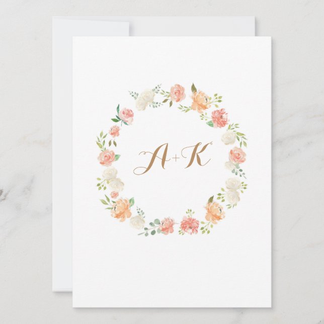 Elegant peach flower watercolor wedding invitation (Front)