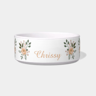 Elegant Peach Flowers Personalized Pet Bowl