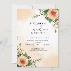 Elegant Peach Garden Botanical Floral Wedding Invitation
