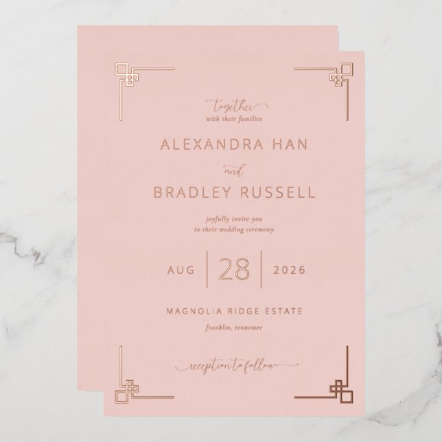 Elegant Peach Geometric Invitations (Front/Back)