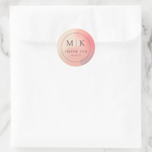 Elegant Peach Gradient Initials Classic Round Sticker