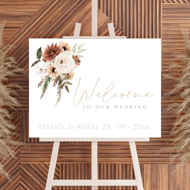 Elegant Peach Green Floral Wedding Welcome Sign (Elegant Peach Green Floral Wedding Welcome Sign)