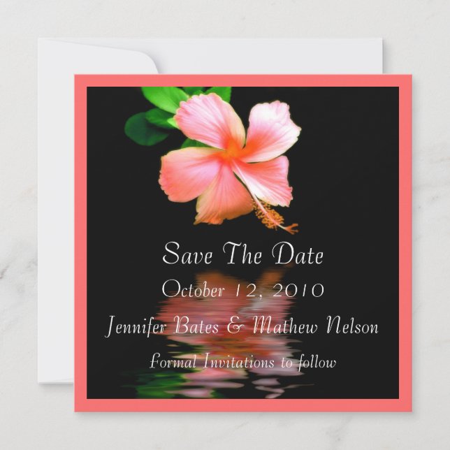 Elegant Peach Hibiscus Save the Date Announcements (Front)