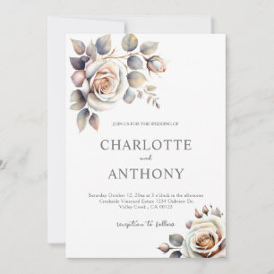 Elegant Peach Ivory Floral Fall Wedding  Invitation