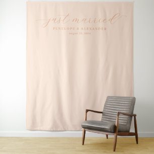 Elegant Peach Just Married Calligraphy Tapestry