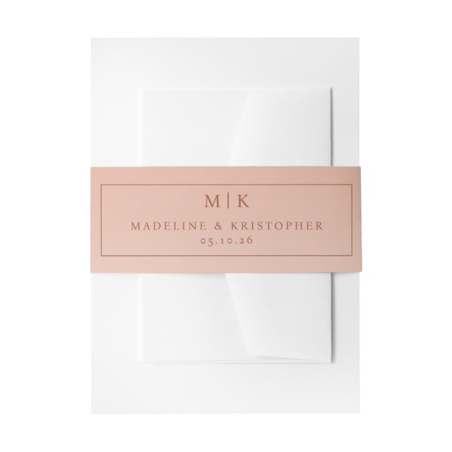 Elegant Peach Minimalist Monogram Invitation Belly Band (Front Example)