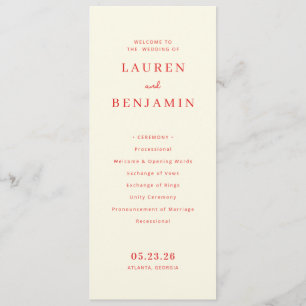 Elegant Peach Minimalist Wedding Ceremony Program