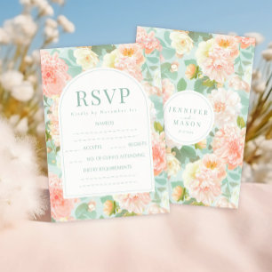 Elegant Peach Mint Teal Floral Wedding RSVP Cards