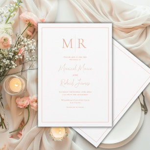 Elegant Peach Monogram Modern Wedding Invitation