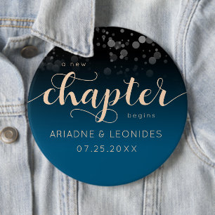 Elegant Peach Mykonos Blue Wedding A New Chapter 6 Inch Round Button