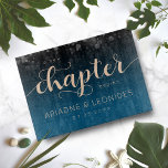 Elegant Peach Mykonos Blue Wedding A New Chapter Cutting Board<br><div class="desc">Make your special day an unforgettable celebration with this simple but stylish cutting board,  which features elegant handwritten and block lettering in peach with a shower of confetti set on a mykonos blue to black background. Customize as desired. 

Design © W.H. Sim. See more at zazzle.com/expressionsoccasions</div>